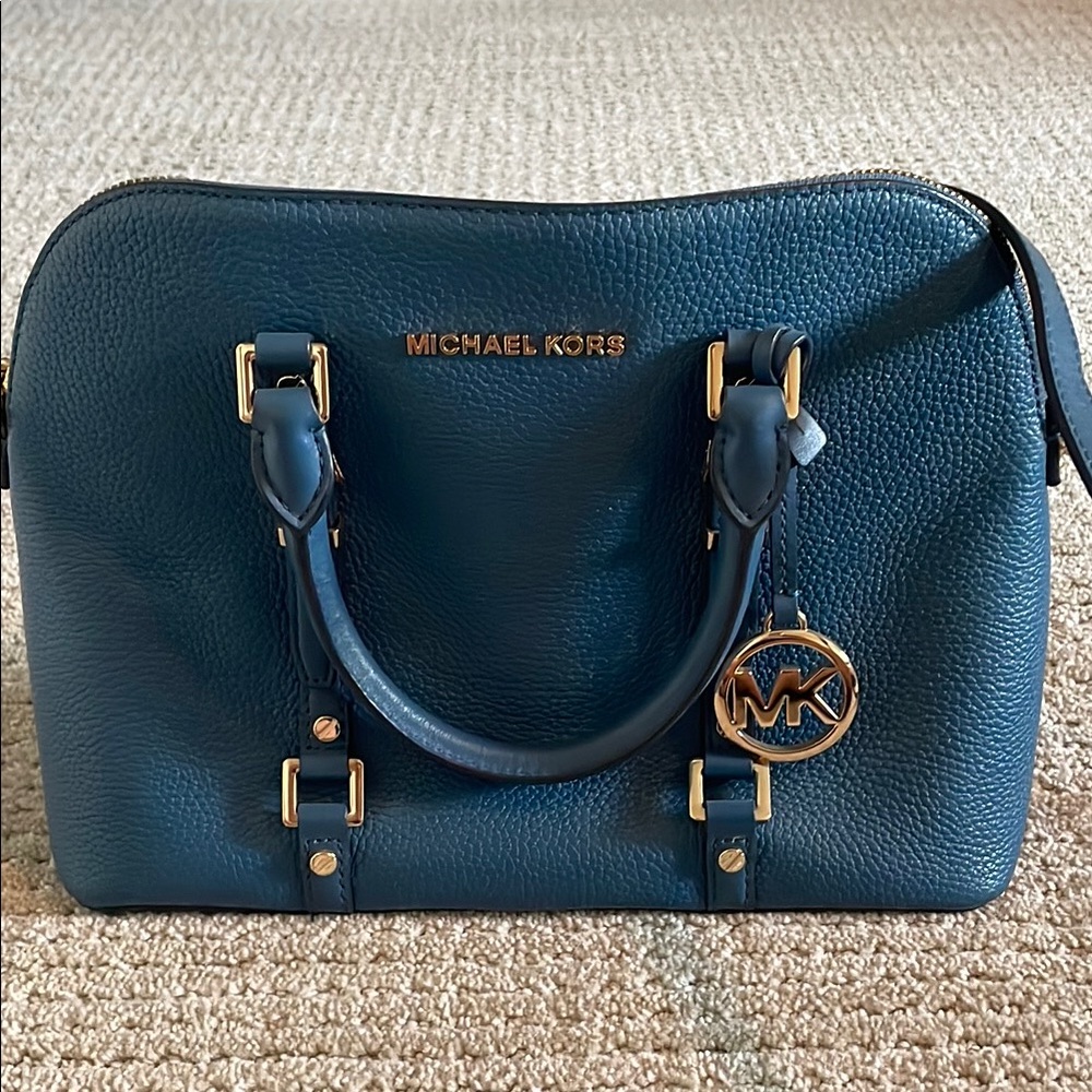 Michael Kors Blue Satchel with Gold-Tone Hardware